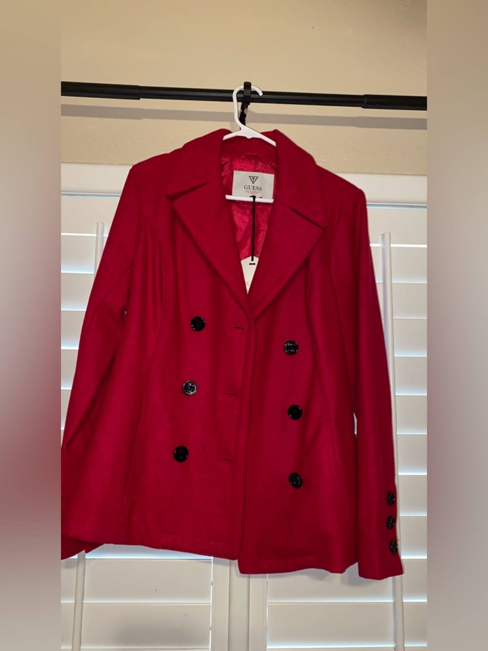 Guess Los Angeles - Red Women’s Double Breasted Peacoat with Black Buttons